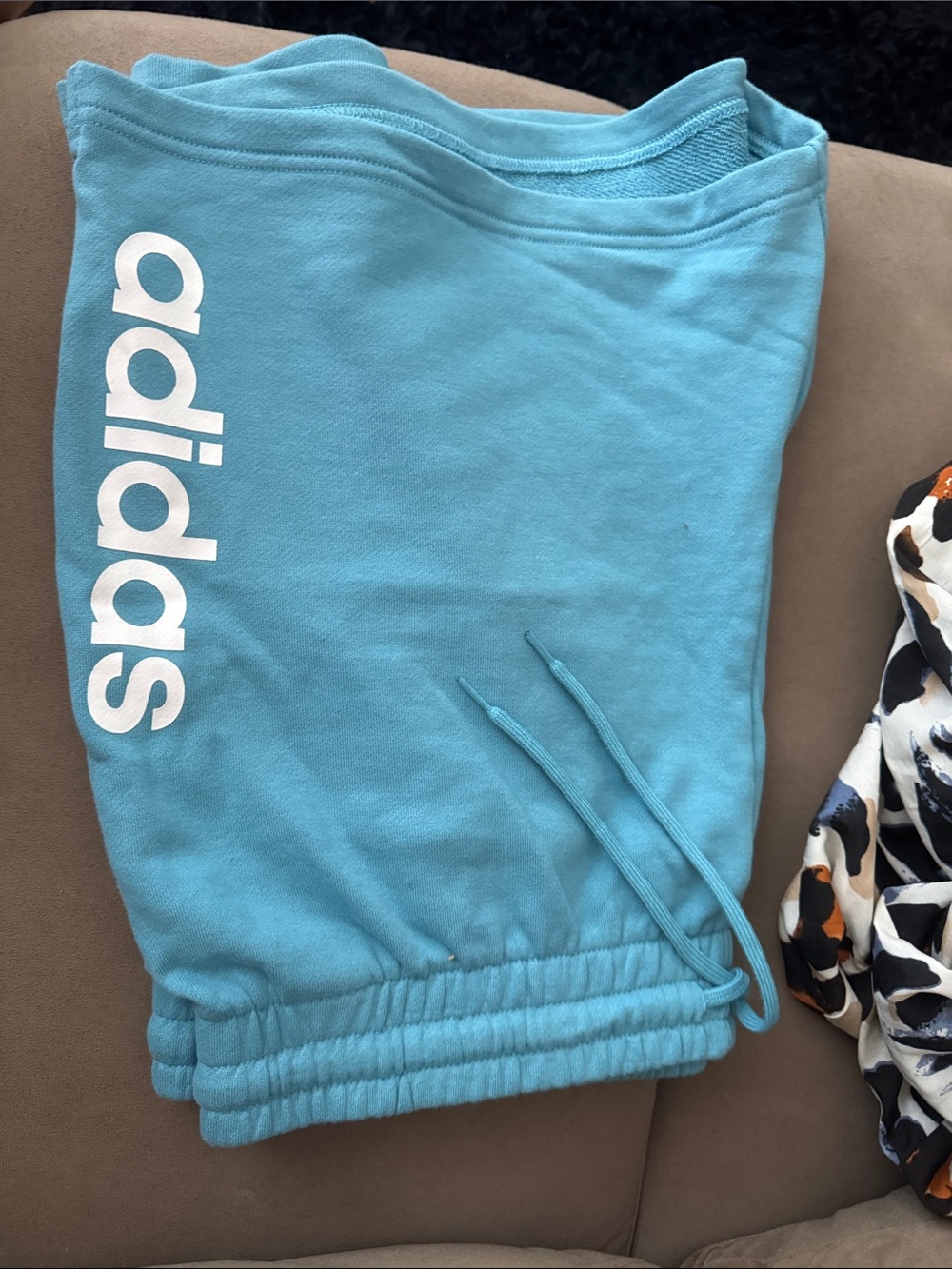 adidas Women’s Teal Blue Jogger Shorts with White Logo
